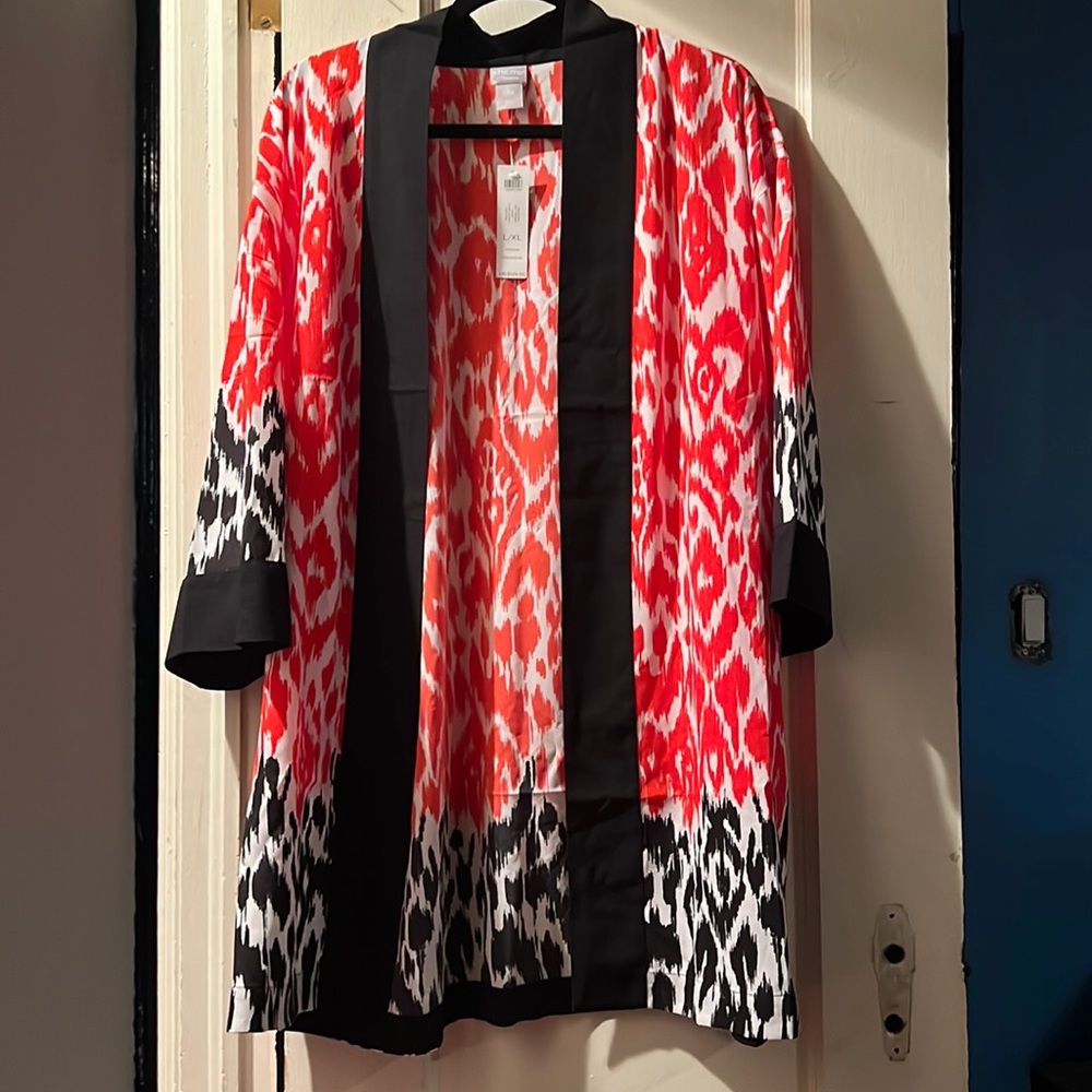 Chico’s Red & Black Animal Print Kimono Jacket